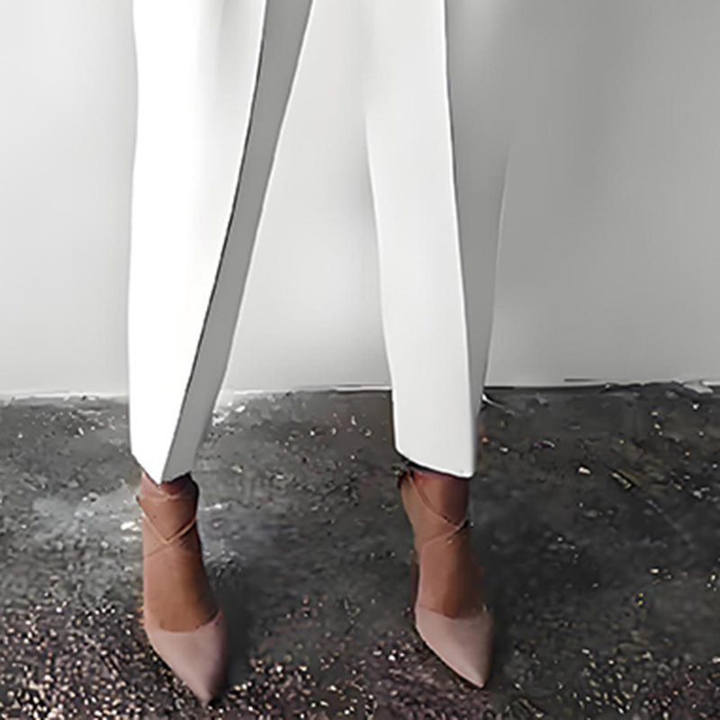 Women's Solid Color 2-Piece Set Round Neck Long Sleeve Top & Pleated Pants Loungewear For Spring & Fall CJ US