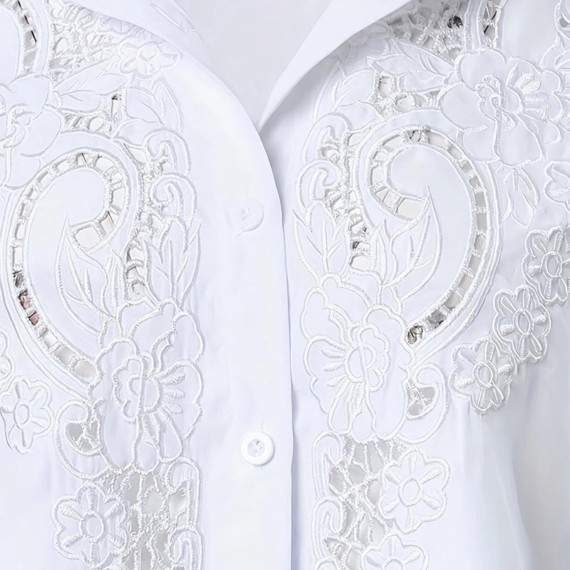 Women’s Contrast Lace Long-Sleeve Button‑Down Blouse CJ US