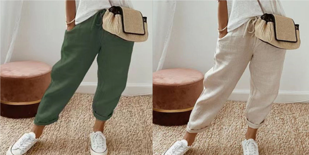 Women's Fashion Cotton Linen Solid Color Casual Pants