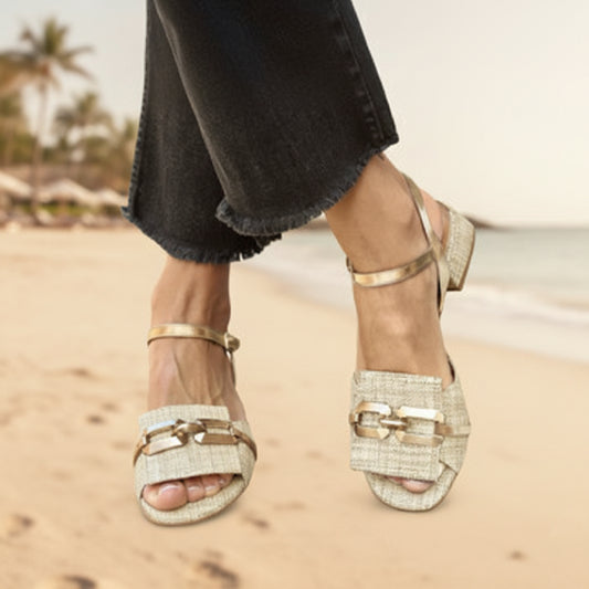 Summer casual square heel buckle strap open toe sandals for women