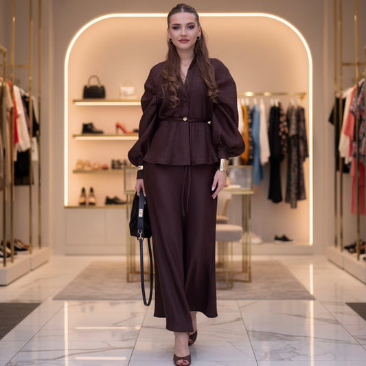 Chic V-Neck Fitted Long Sleeve Cardigan Top with High-Waisted Skirt Set for Women
