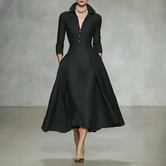V-neck waist cinched long sleeved dress
