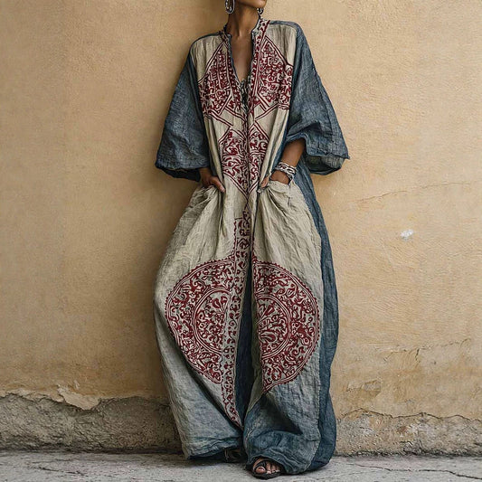 Printed Bohemian style wide leg jumpsuit for women