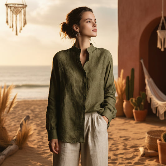 Collar loose long sleeved shirt