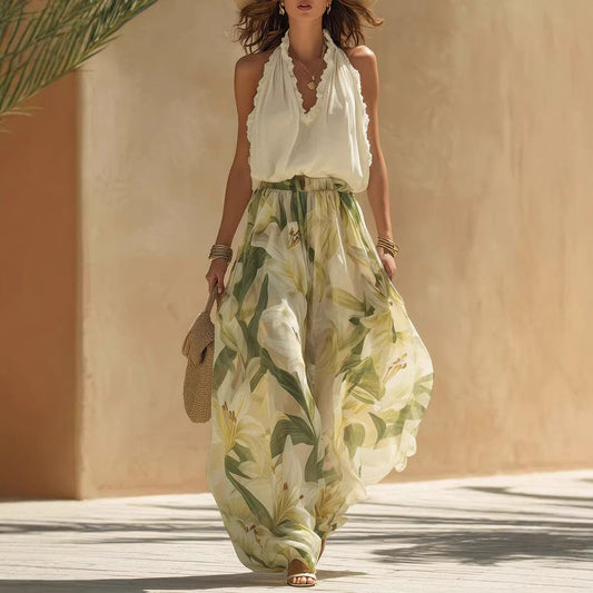Spring New V-Neck Fitted Ruffle Elegant Dress