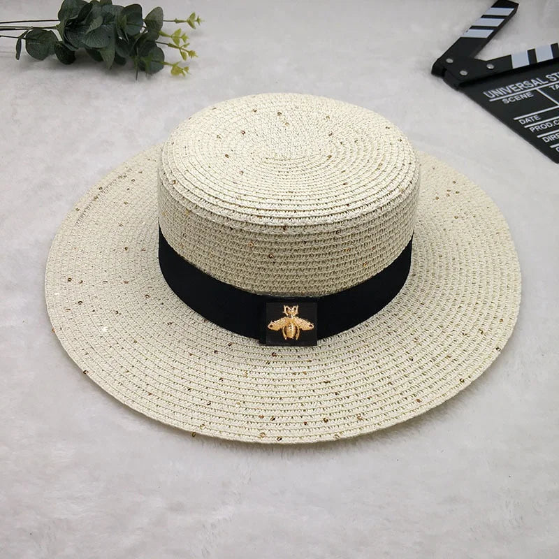Women’s Straw Fedora with Metallic Bee Accent FitiqueFit