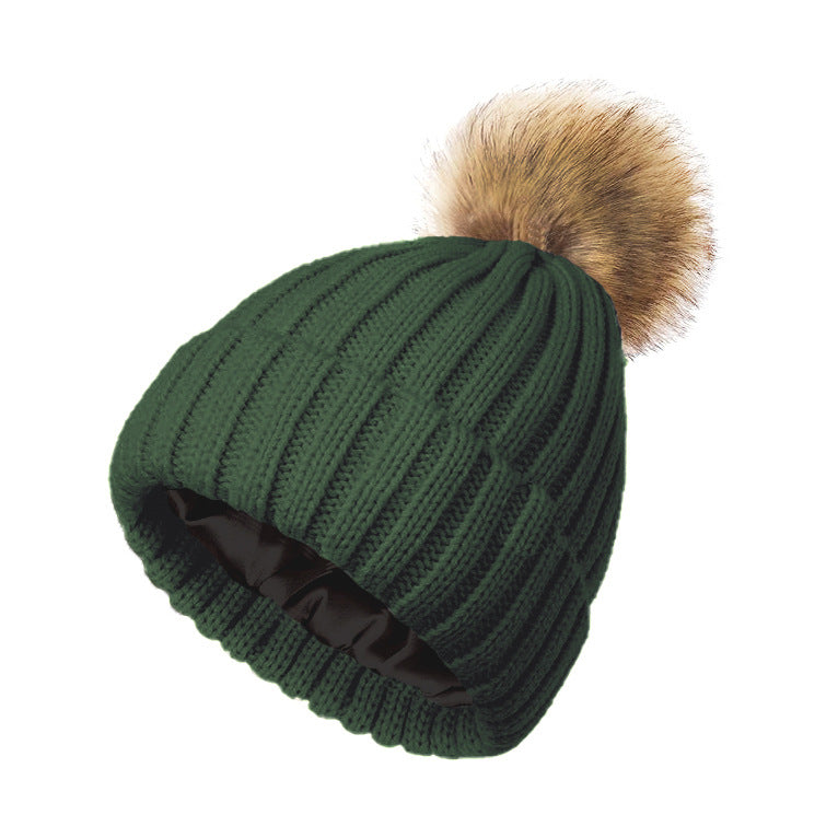 Soft Beanie Fluffy Ball Cap Warm Knitted Hat CJ