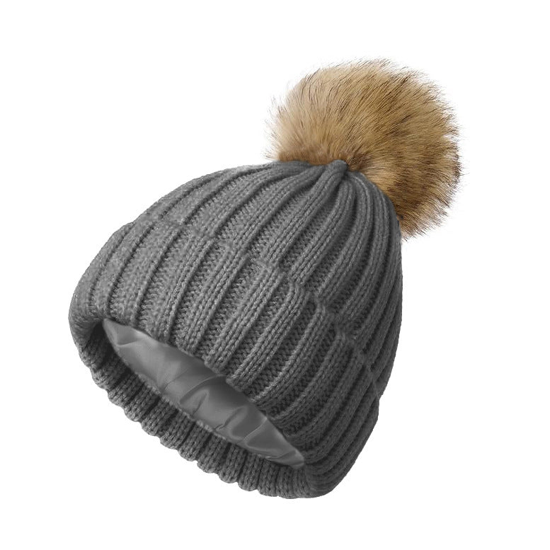 Soft Beanie Fluffy Ball Cap Warm Knitted Hat CJ