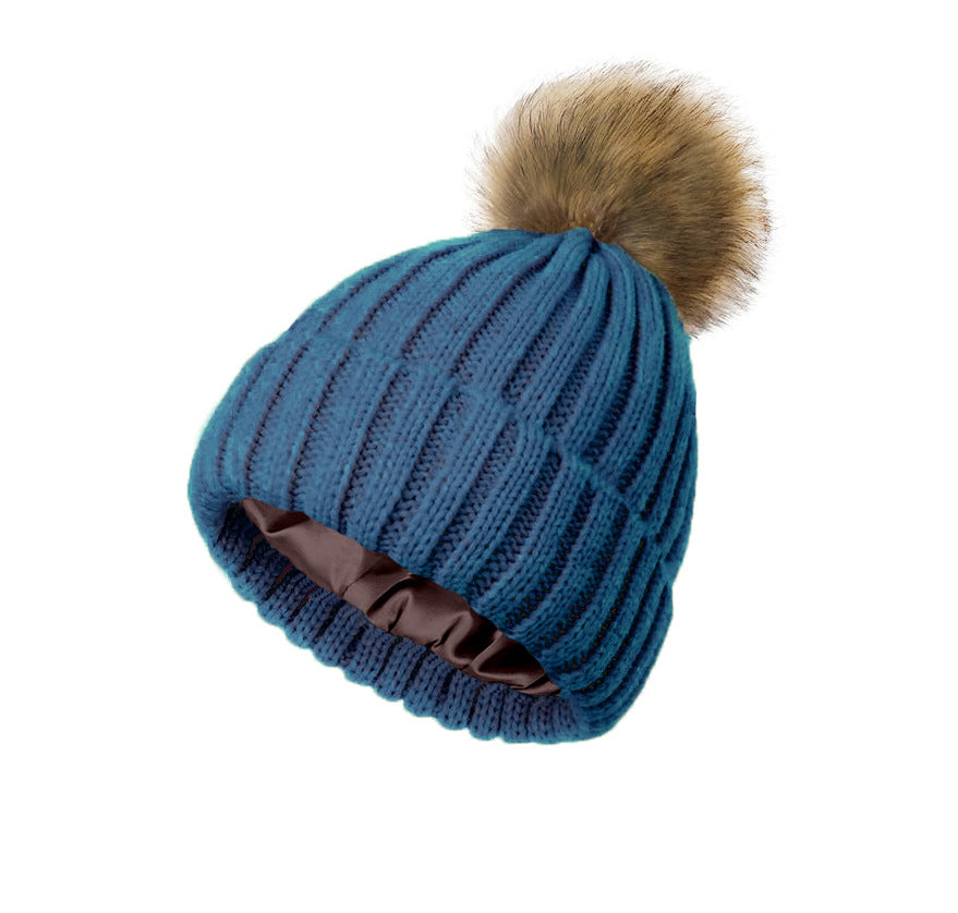 Soft Beanie Fluffy Ball Cap Warm Knitted Hat CJ