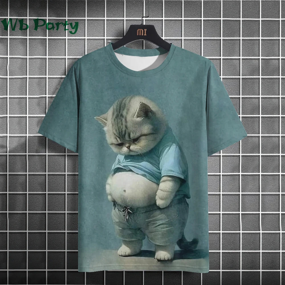 Cat Print T-shirts for Men - Y2K Graphic T-Shirt FitiqueFit