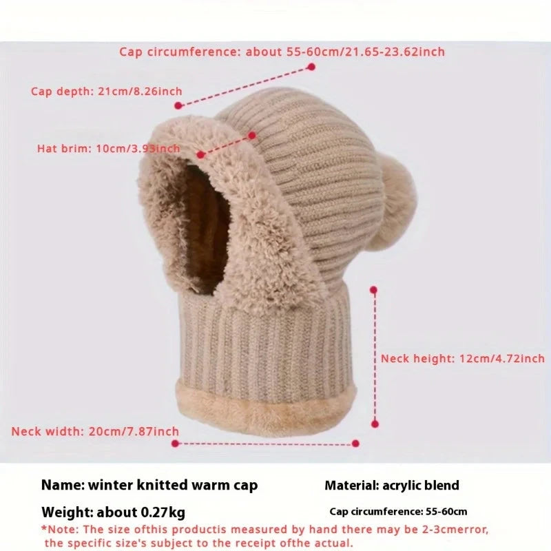 1pc Winter Lined Knit Hat with Earflap, Windproof and Warm Hooded Neck Gaiter for Outdoor Cycling, Warm Hat, Christmas Hats FitiqueFit