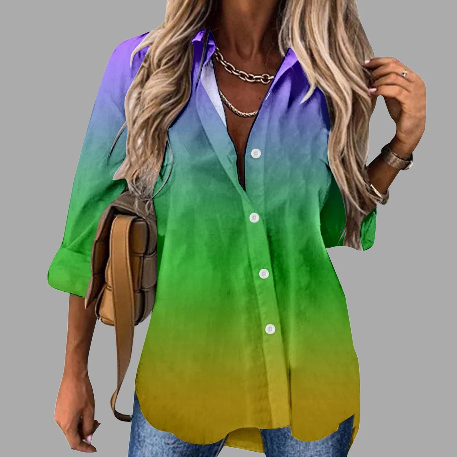 🎭 Mardi Gras Women's V-Neck Long Sleeve Carnival Print Shirt FitiqueFit