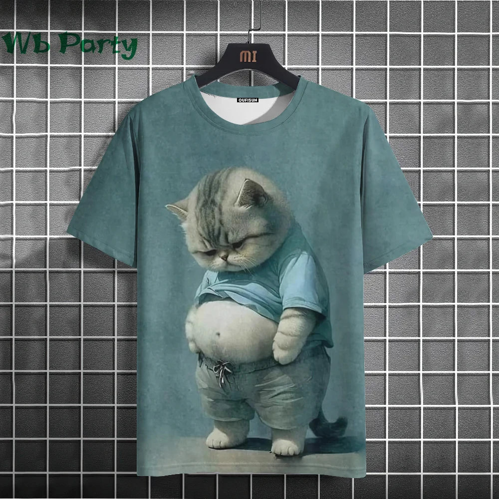 Cat Print T-shirts for Men - Y2K Graphic T-Shirt FitiqueFit