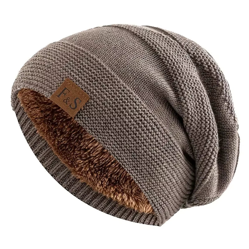 New FS clip-on casual knitted hat for men outdoor windproof and cold warm hat plus velvet ear protection pile hat FitiqueFit