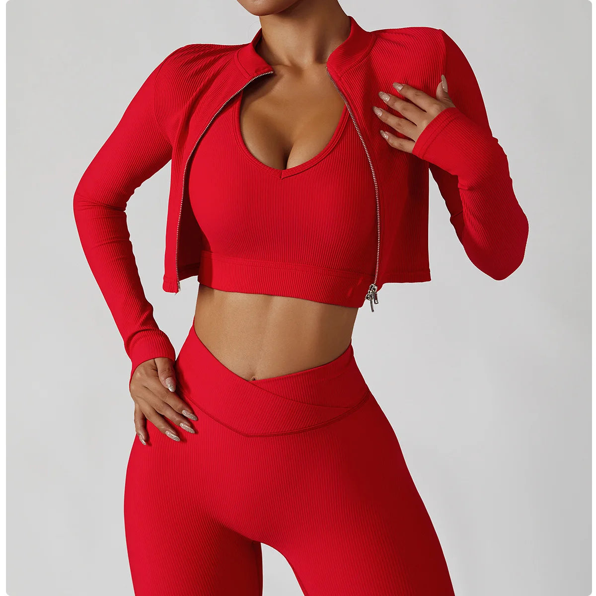 3-Piece Seamless Yoga Set – Jacket, Bra & Leggings FitiqueFit