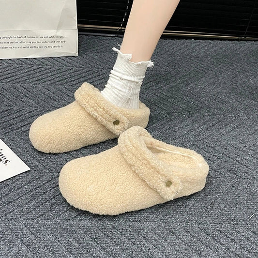 Winter 2025 Cotton Drag Outside Flat Fluffy Slippers