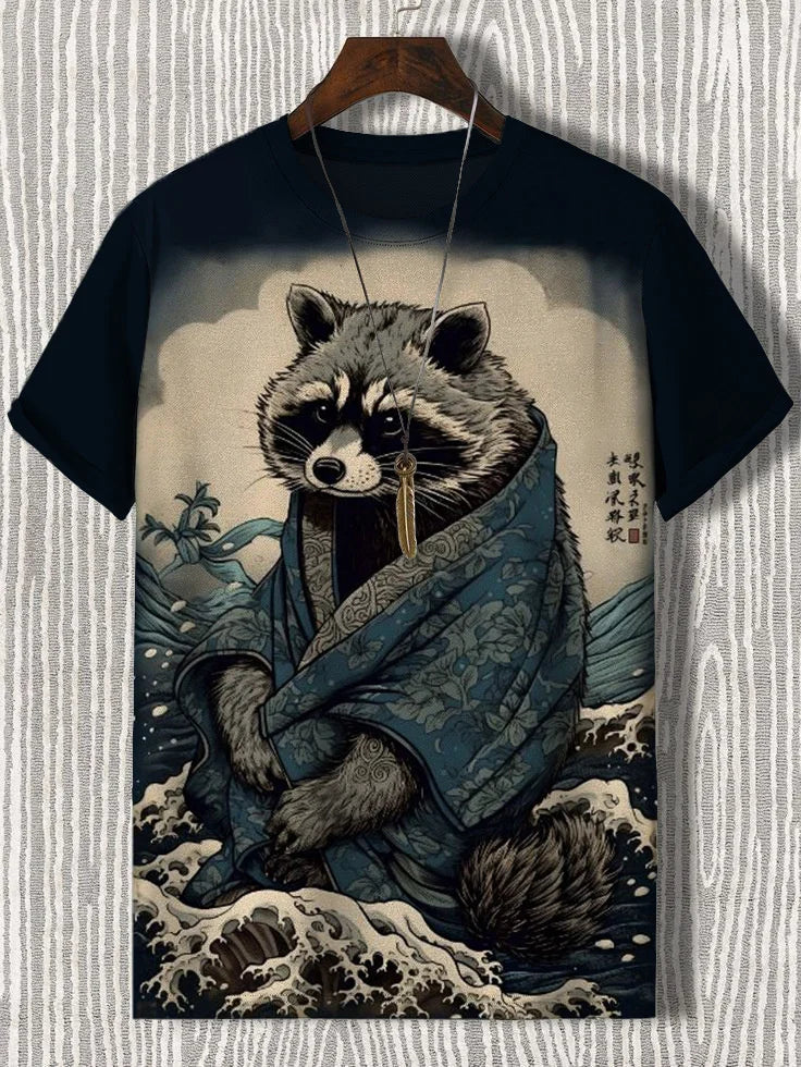 Samurai Cat Graphic T-Shirt – Japanese Style 3D Print Men's Tee FitiqueFit