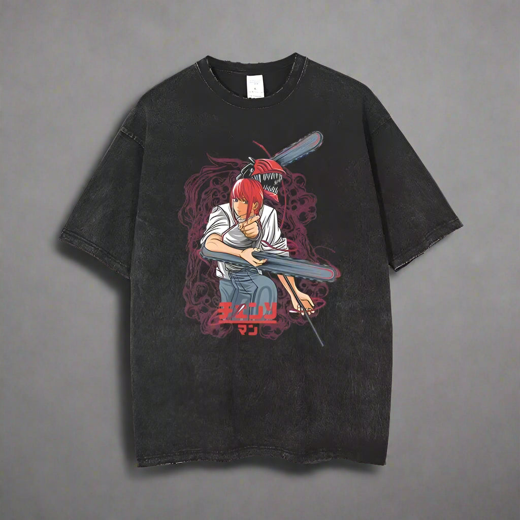 🪚 Chainsaw Man Acid-Washed Vintage Graphic T-Shirt – Harajuku Streetwear FitiqueFit