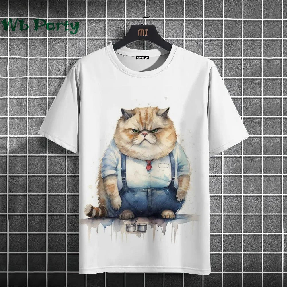 Cat Print T-shirts for Men - Y2K Graphic T-Shirt FitiqueFit