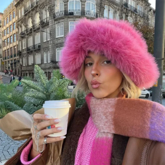 2025 Fluffy Faux Fur Bucket Hats Women Faux Fox Warm Thick Plush Winter Hat Lady Fashion Luxury Panama Furry Fisherman Cap Y2k