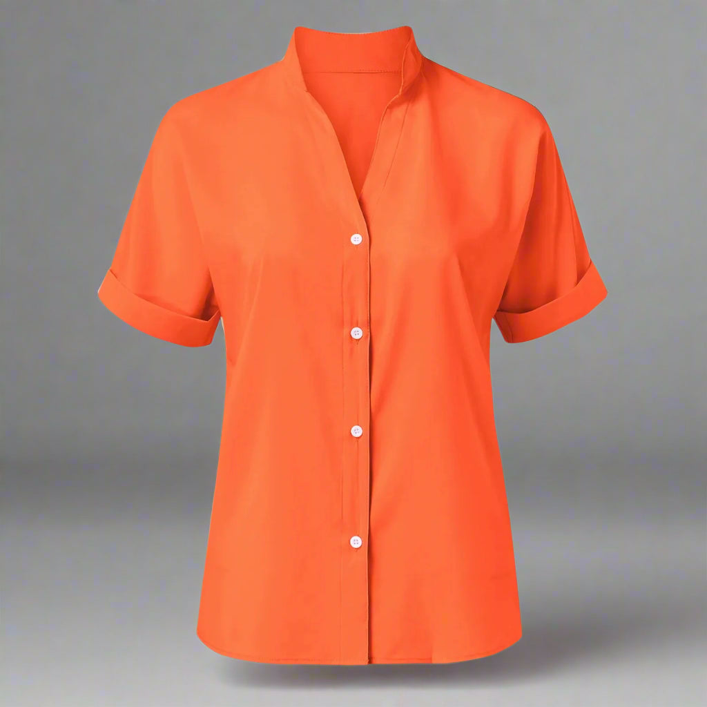 🧡 Summer Women's Satin V-Neck Short Sleeve Shirt – Elegant Casual Wear FitiqueFit