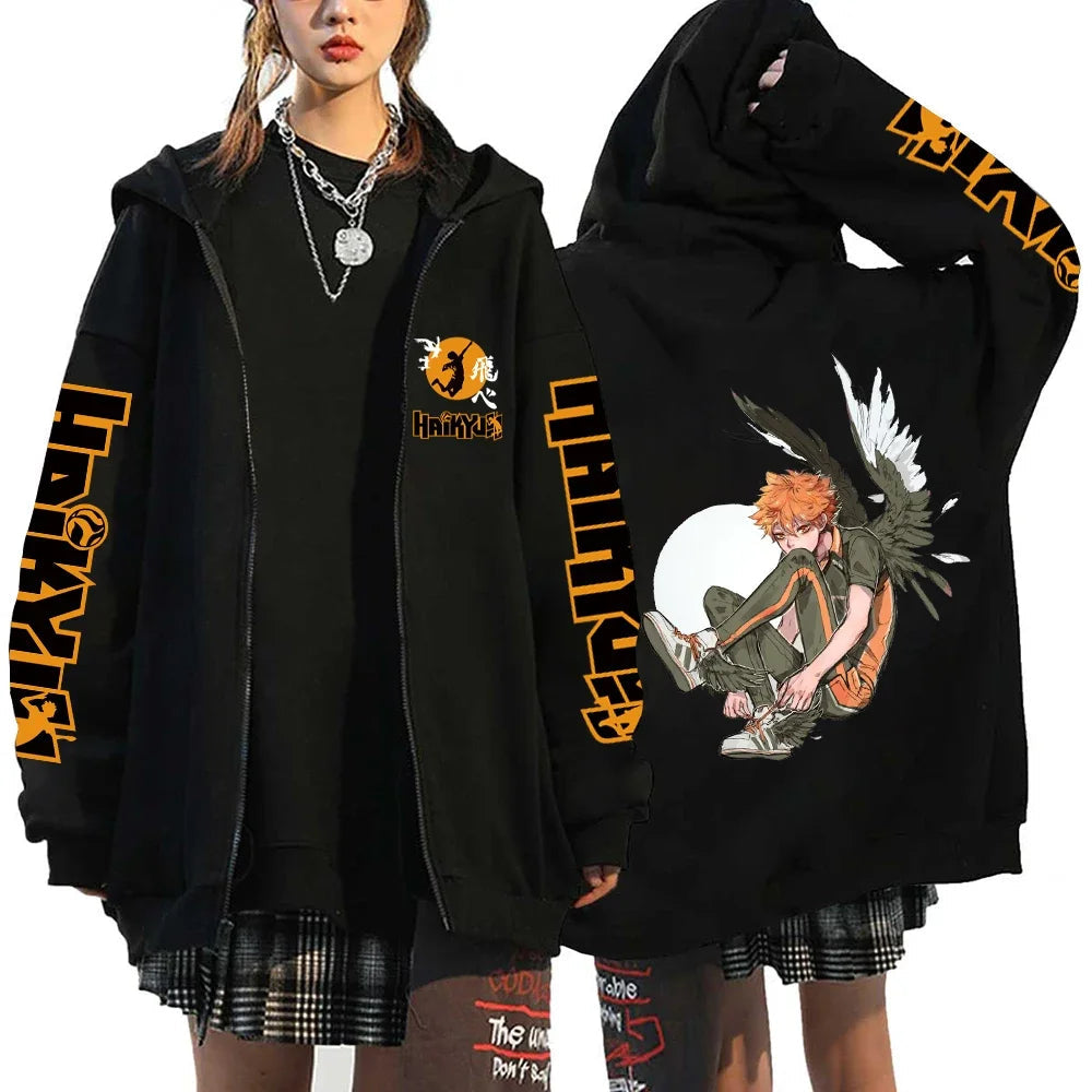 🏐 Haikyuu!! Karasuno High School Zip-Up Hoodie – Unisex Anime Streetwear FitiqueFit