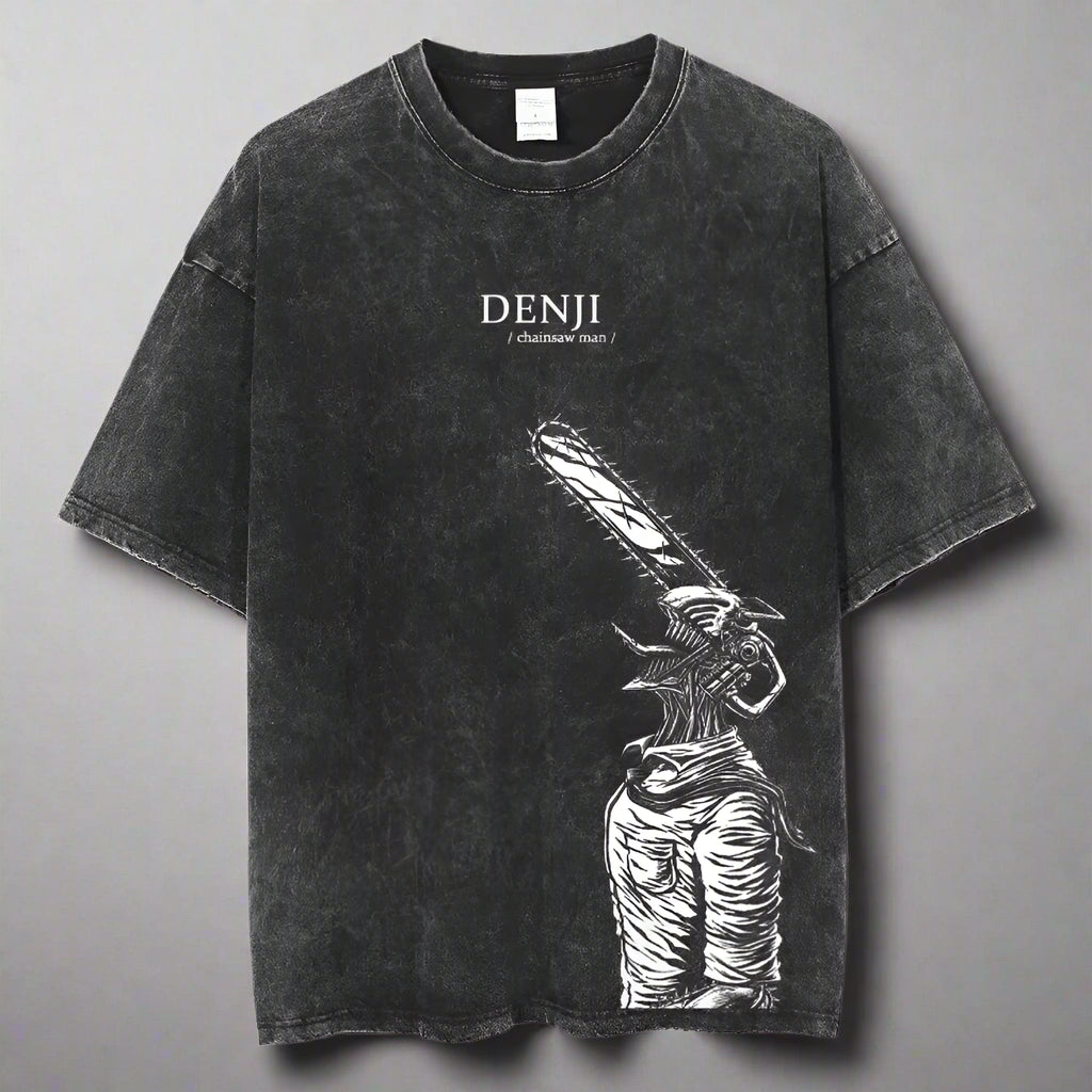 🪚 Chainsaw Man Acid-Washed Vintage Graphic T-Shirt – Harajuku Streetwear FitiqueFit
