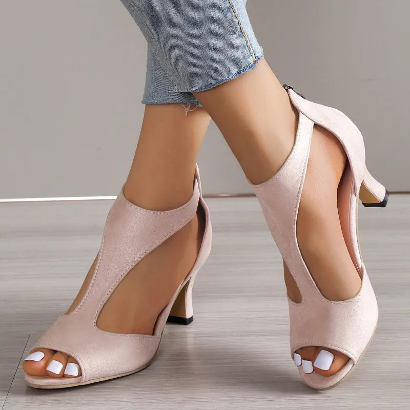Round Toe Sandals Roman shoes High Heels Orthopedic leather high heels