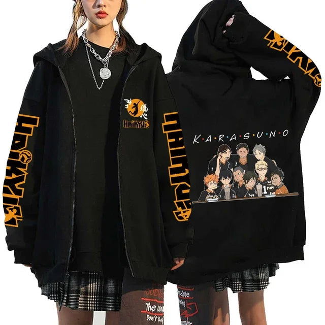🏐 Haikyuu!! Karasuno High School Zip-Up Hoodie – Unisex Anime Streetwear FitiqueFit