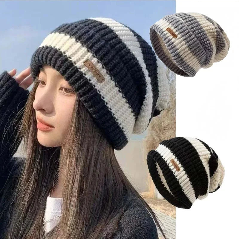 Unisex Female Beanies Casual Stacking Knitted Bonnet Caps Winter Warm Hats for Women Men Hats Stripe Hip Hop MZr10 FitiqueFit