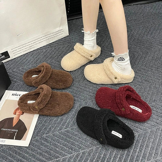 Winter 2025 Cotton Drag Outside Flat Fluffy Slippers