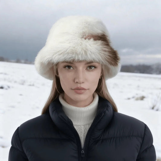 1Pc Ladies' Winter Thick and Warm Imitation Fox Fur Dome Fisherman Hat, Plush Ear Protection, Looks Small on The Face