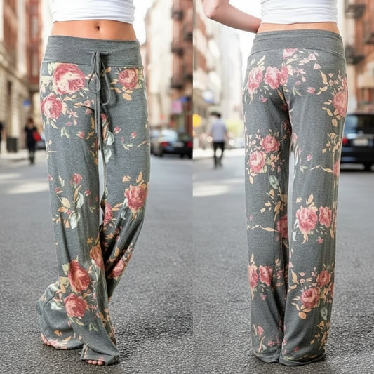 Plus Size Women S-8XL Fashion Casual Loose Stretch Printing Drawstring Lounge Pants Pajama Long Wide Leg Pants