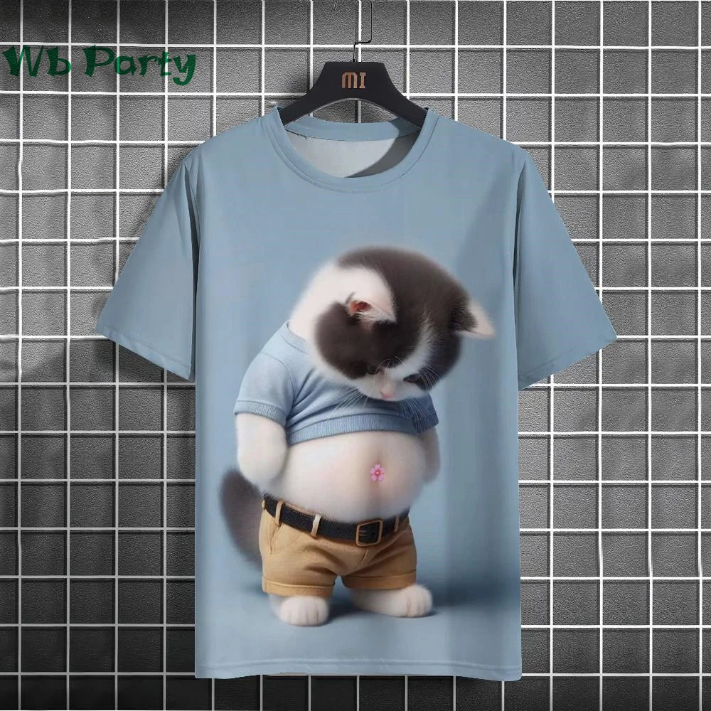 Cat Print T-shirts for Men - Y2K Graphic T-Shirt FitiqueFit
