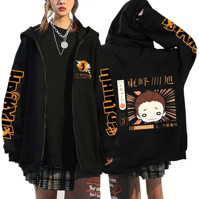 🏐 Haikyuu!! Karasuno High School Zip-Up Hoodie – Unisex Anime Streetwear FitiqueFit