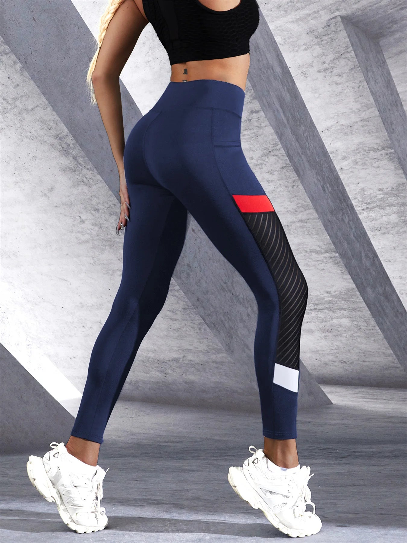🖤 Colorblocked Mesh High-Waist Yoga Leggings with Side Pockets FitiqueFit