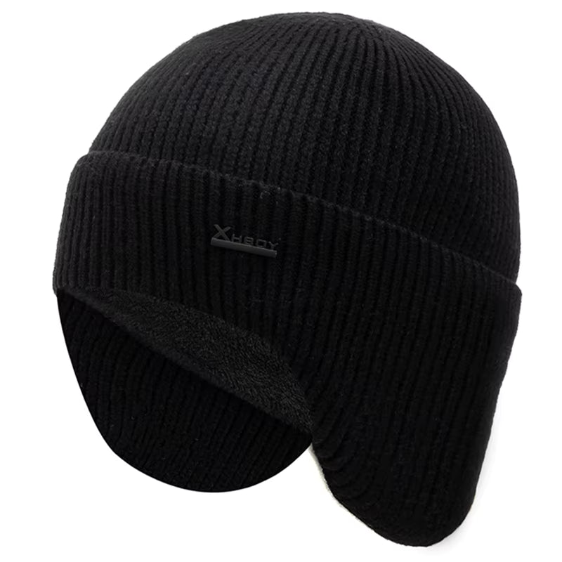 New Men Winter Hat Add Fleece Warm Earflap Cap Stylish Soft Beanie Hat For Male Outdoor Thicken Ski Sports Knitted Hat FitiqueFit