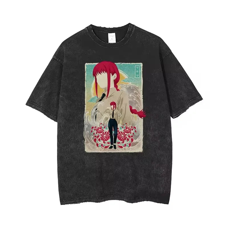 🪚 Chainsaw Man Acid-Washed Vintage Graphic T-Shirt – Harajuku Streetwear FitiqueFit