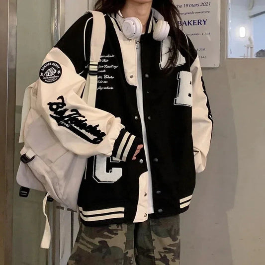 Y2k Lamb Wool Bomber Jacket Female Oversized Streetwear 2025 New Women Harajuku Fashion College Uniform Varsity Baseball Jackets