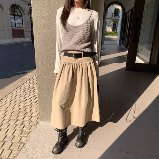 Fashionable Relaxed A-line Skirt Draping High-end Mid-length Pleated Skirt