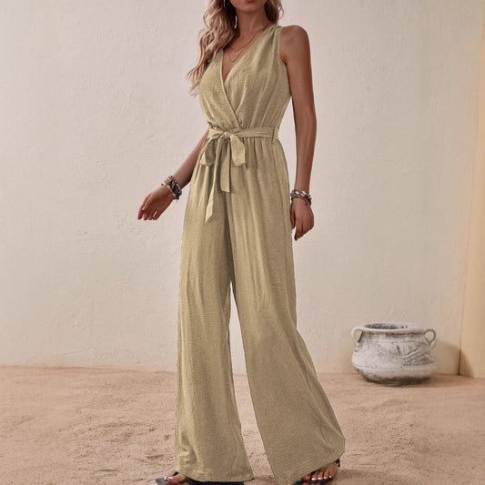 Strap High-Waist Sleeveless Jumpsuit Fashion Casual Set