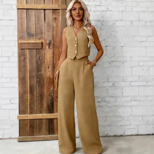 Womens Fashion Plus-Size Buttoned Vest Set