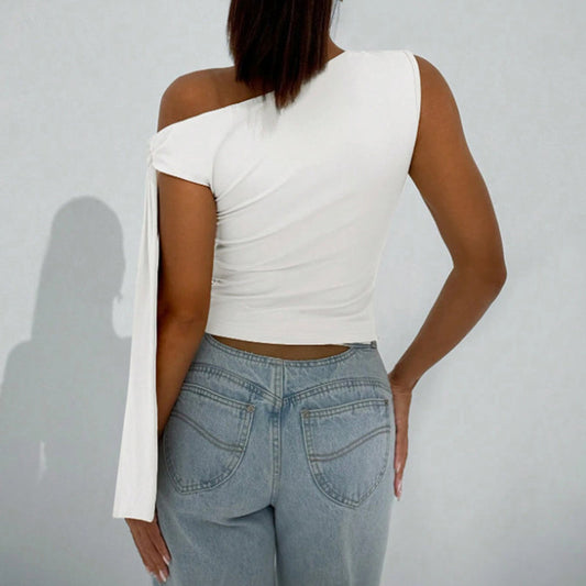 Women's One Off The Shoulder Tops Asymmetrical Neck Tie Shoulder Going Out Shirt
