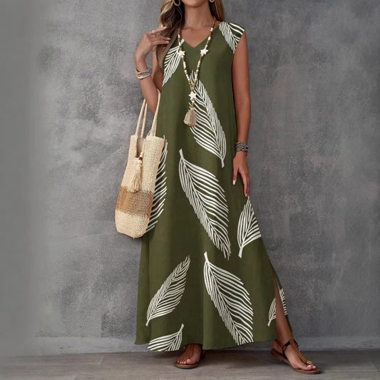 Summer Vacation Style Casual Printed V-Neck Dress