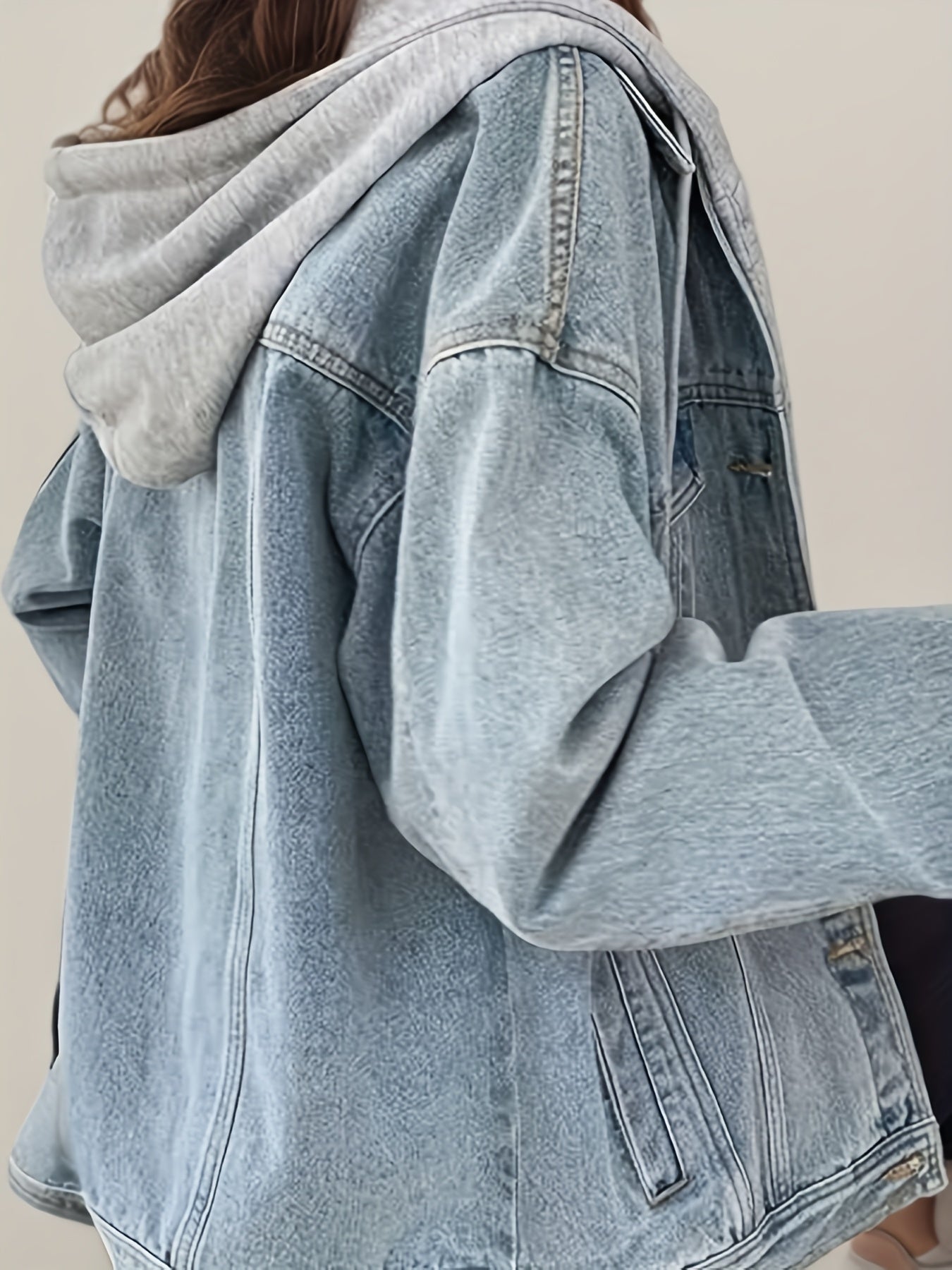 Women's Hooded Denim Jacket, Oversized Retro Denim Jacket, Elastic And Loose, Comfortable And Lightweight CJ US
