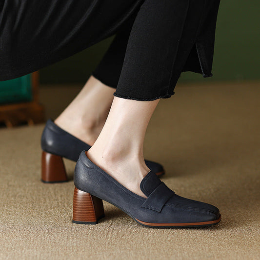 Square-toe Chunky-heel Mid-heel Low-cut Shoes