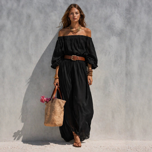Womens Boat-Neck Sleeveless Casual Cotton-Linen Maxi Dress