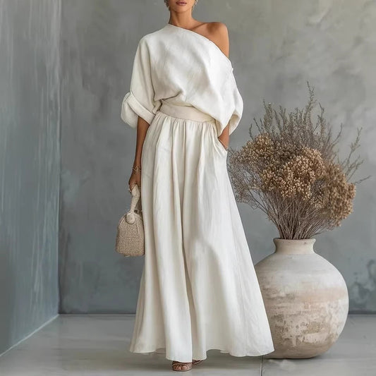 Cropped Off-shoulder Top And Pants Two-piece Set