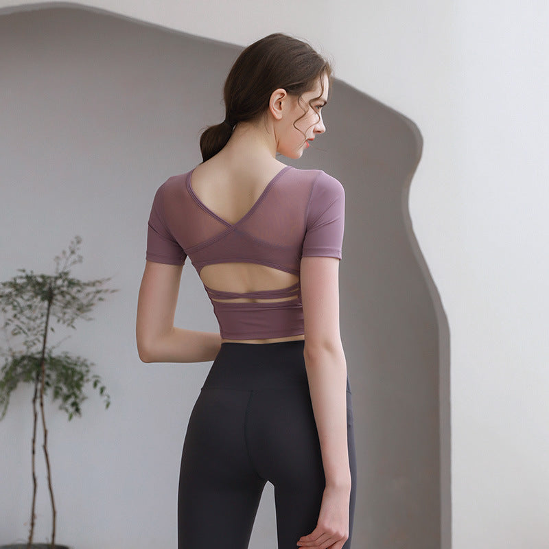 Tight Fit Yoga Top With Chest Pad Beauty Back Breathable - FitiqueFit