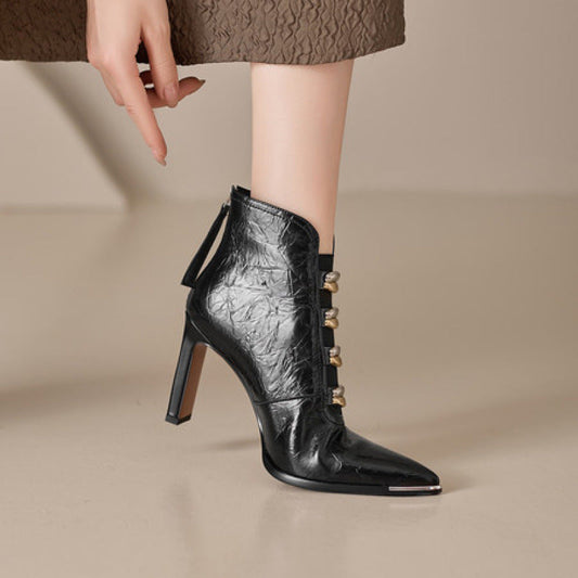 Womens Pointed-toe Chunky-heel Ultra-high Short Boots